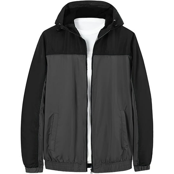 MADHERO Mens Windbreaker Jackets Lightweight Waterproof Raincoat with Hood Outdoor Running Hiking Coats Black Silver Size M