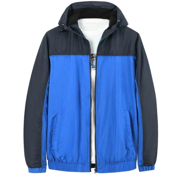 MADHERO Mens Windbreaker Jackets Lightweight Waterproof Raincoat with Hood Outdoor Running Hiking Coats Navy Blue Bright Blue Size M
