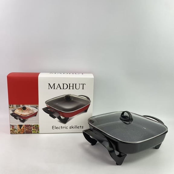 MADHUT Electric skillets, Healthy Ceramic Coated Electric Skillet, Dishwasher Safe, Rapid Heat Up, 1200W