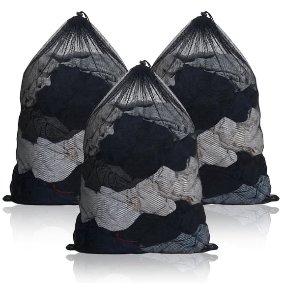 MADIKA 3 Pack Large Mesh Laundry Bag, 24 x 36 inch Mesh Wash Bag with Drawstring Closure(Black)