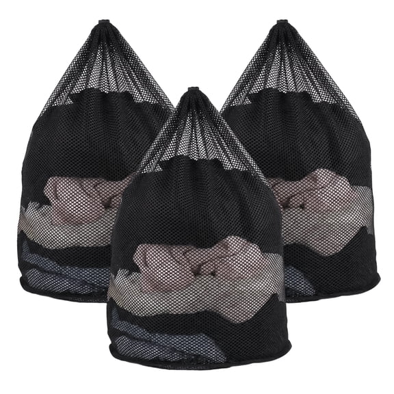 MADIKA 3 Pack Mesh Laundry Bags with Adjustable Single Shoulder Straps 28" x 26" Sturdy Nylon Material Laundry Liners with Drawstring Closure Black