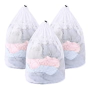 MADIKA 3 Pack Mesh Laundry Bags with Adjustable Single Shoulder Straps 28" x 26" Sturdy Nylon Material Laundry Liners with Drawstring Closure White