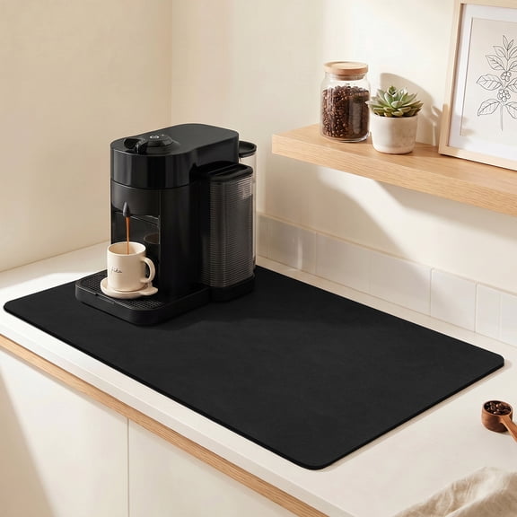 MADIKA Dish Drying Mat Coffee Mat Quick Dry for Kitchen Counter, Rubber Backed for Coffee Machine Dish Rack Black 16"x24"