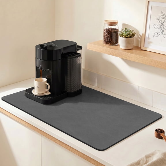 MADIKA Dish Drying Mat Coffee Mat Quick Dry for Kitchen Counter, Rubber Backed for Coffee Machine Dish Rack Gray 18"x28"