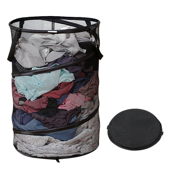 MADIKA Pop-up Collapsible Mesh Laundry Hamper 75L, Foldable Dirty Clothes Basket Black 24"H