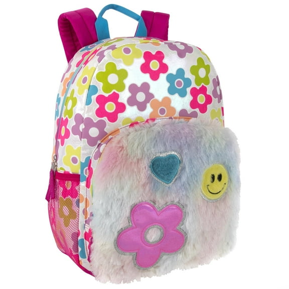 17 Inch Fun Printed Groovy Floral Plush Backpack for Travel and Commuting