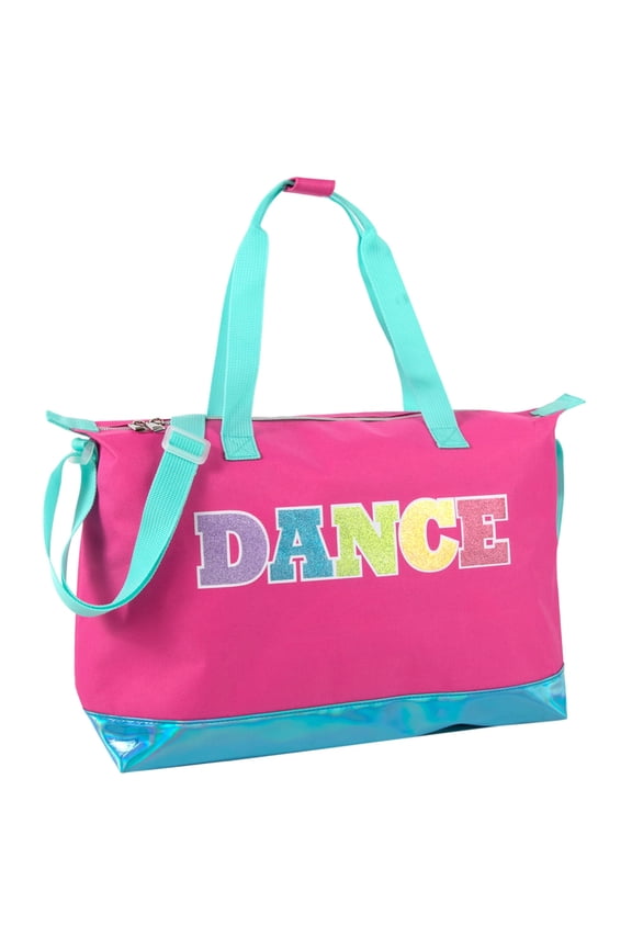 Girls Dance Duffle Bag for Ballet, Dance, Dancewear, Clothing, Dresses, Skirts, Tutus, Tights, Stockings, Shoes and Accessories in Pink & Blue with Glitter and Tote Straps