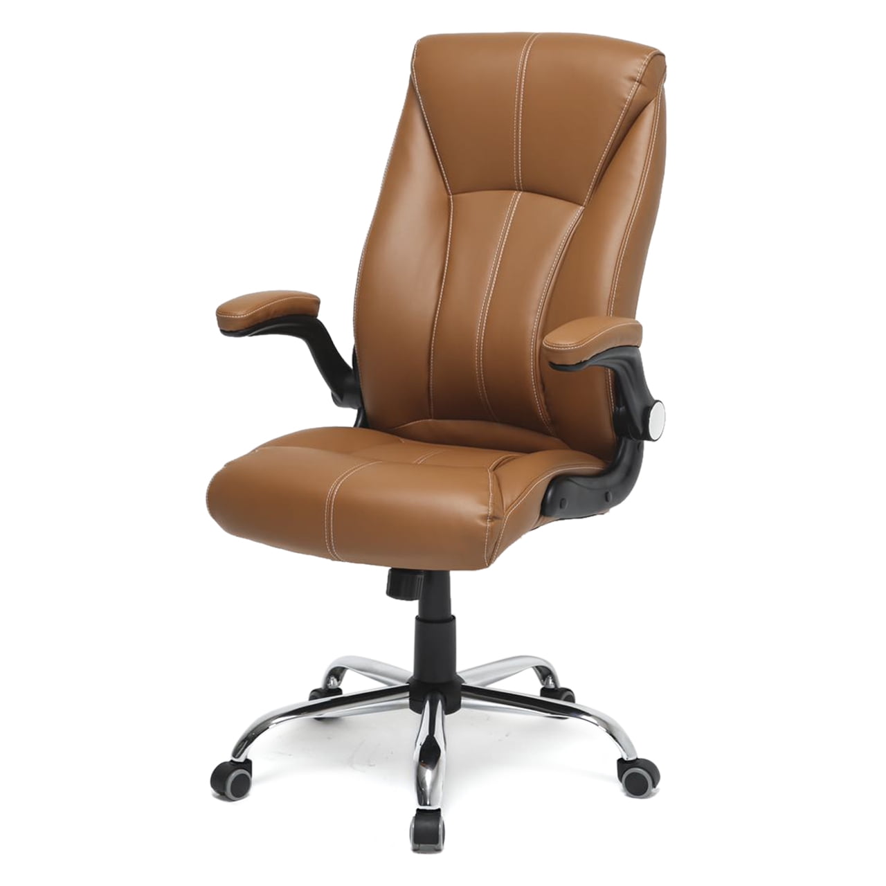 MADISON PARK Office Desk Chair Leather Computer Executive Conference Task Study Chair Adjustable Swivel Chair with Adjustable Arms CAPPUCCINO