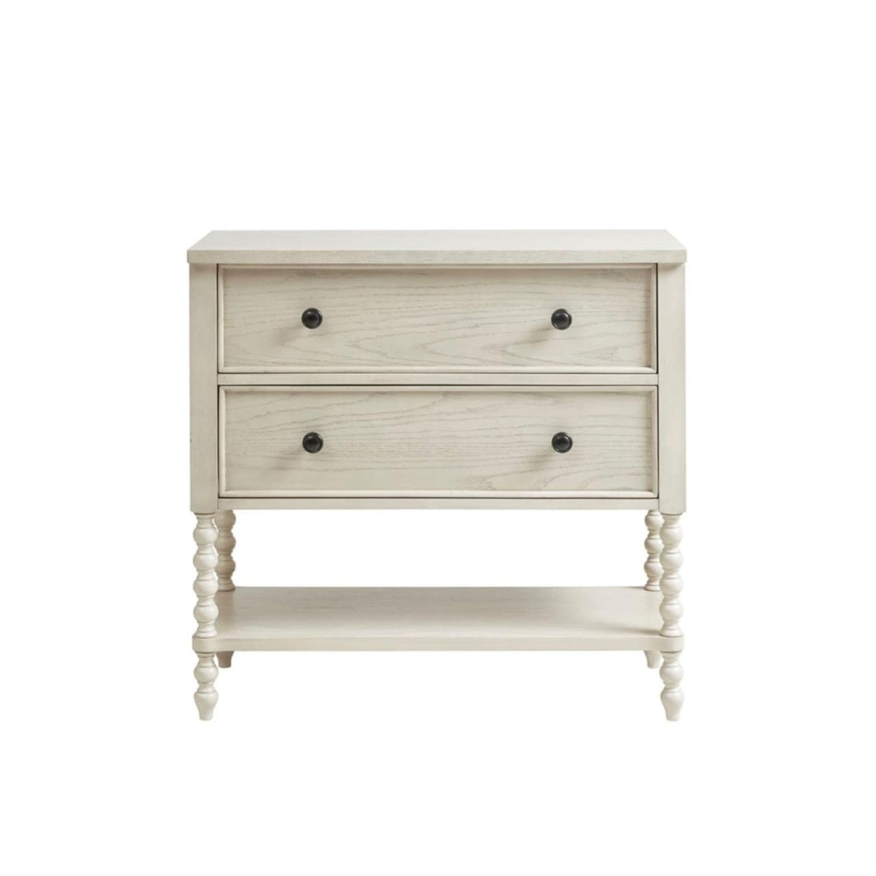 Antique White Acacia Double Drawer Chest with Spindle Legs