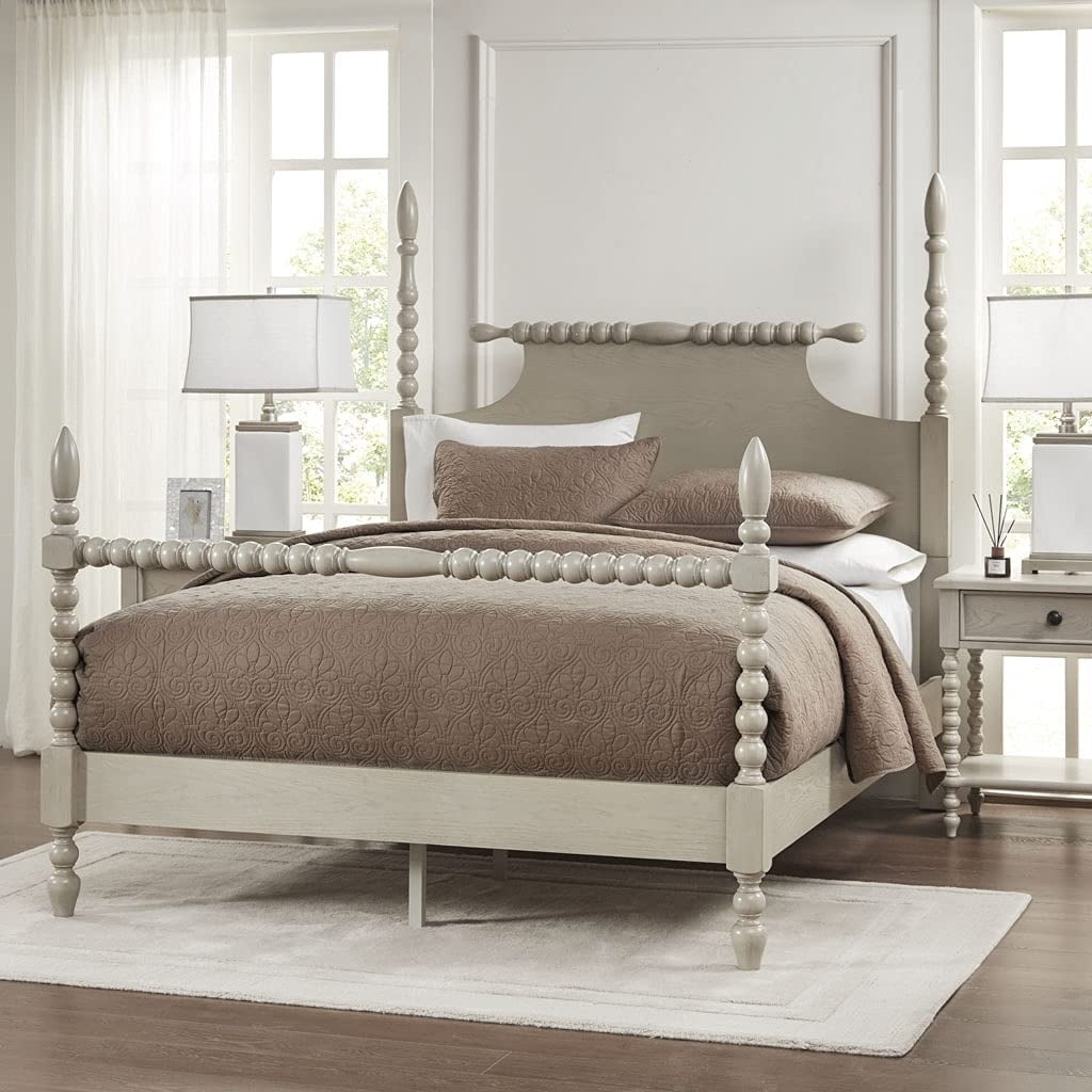 Beckett Natural Whitewash Queen Poster Bed with Wood Frame
