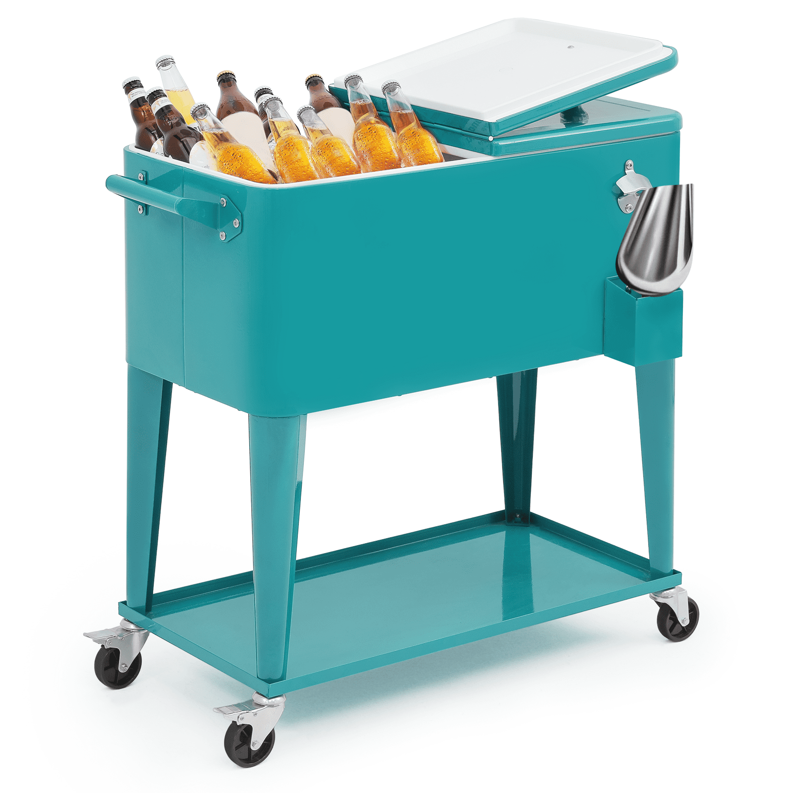 MADOG Rolling Cooler Cart 80 Quart, Ice Chest Cart Trolley with Wheels  Outdoor Beverage Cooler for Patio Ice Chest with Ice Scoop, Catch Tray,  Drain Plug and Bottle Opener, Grey - Walmart.com