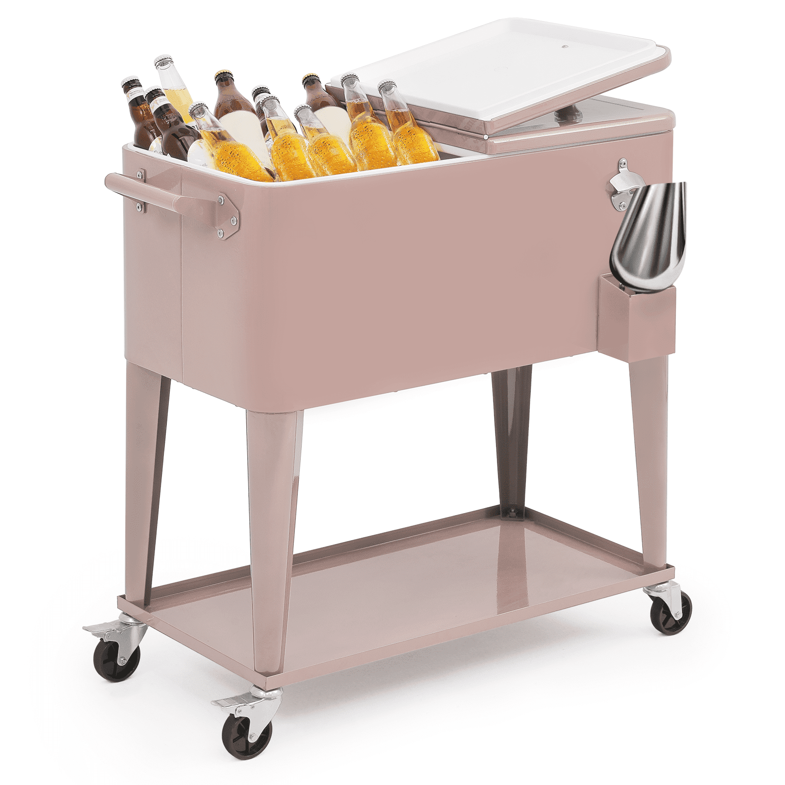 Pink Alloy Steel Outdoor Rolling Cooler with Wheels