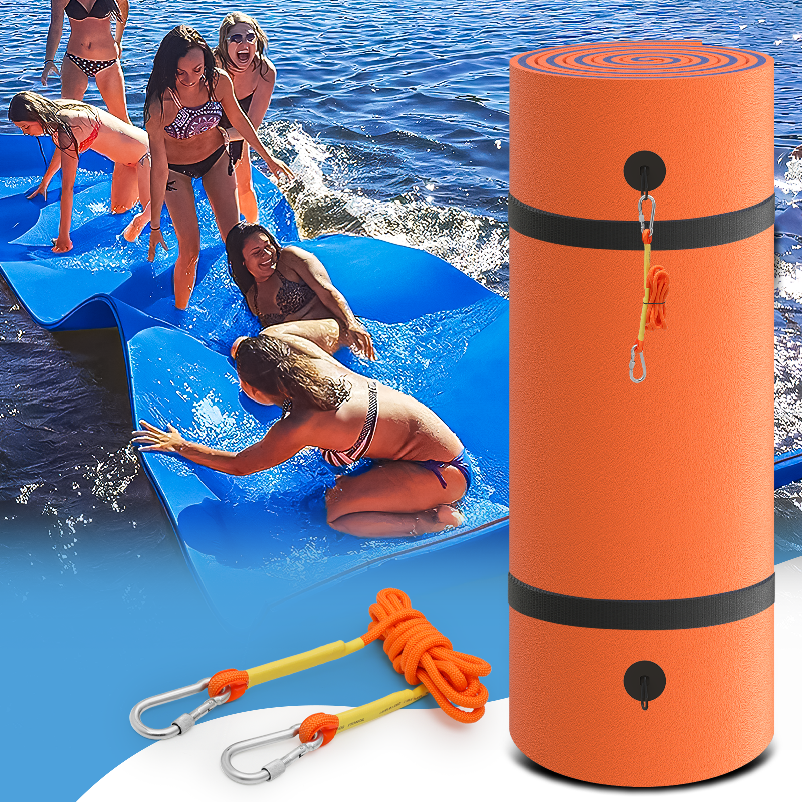 Orange 9x6 ft Tear-Resistant XPE Foam Floating Water Mat