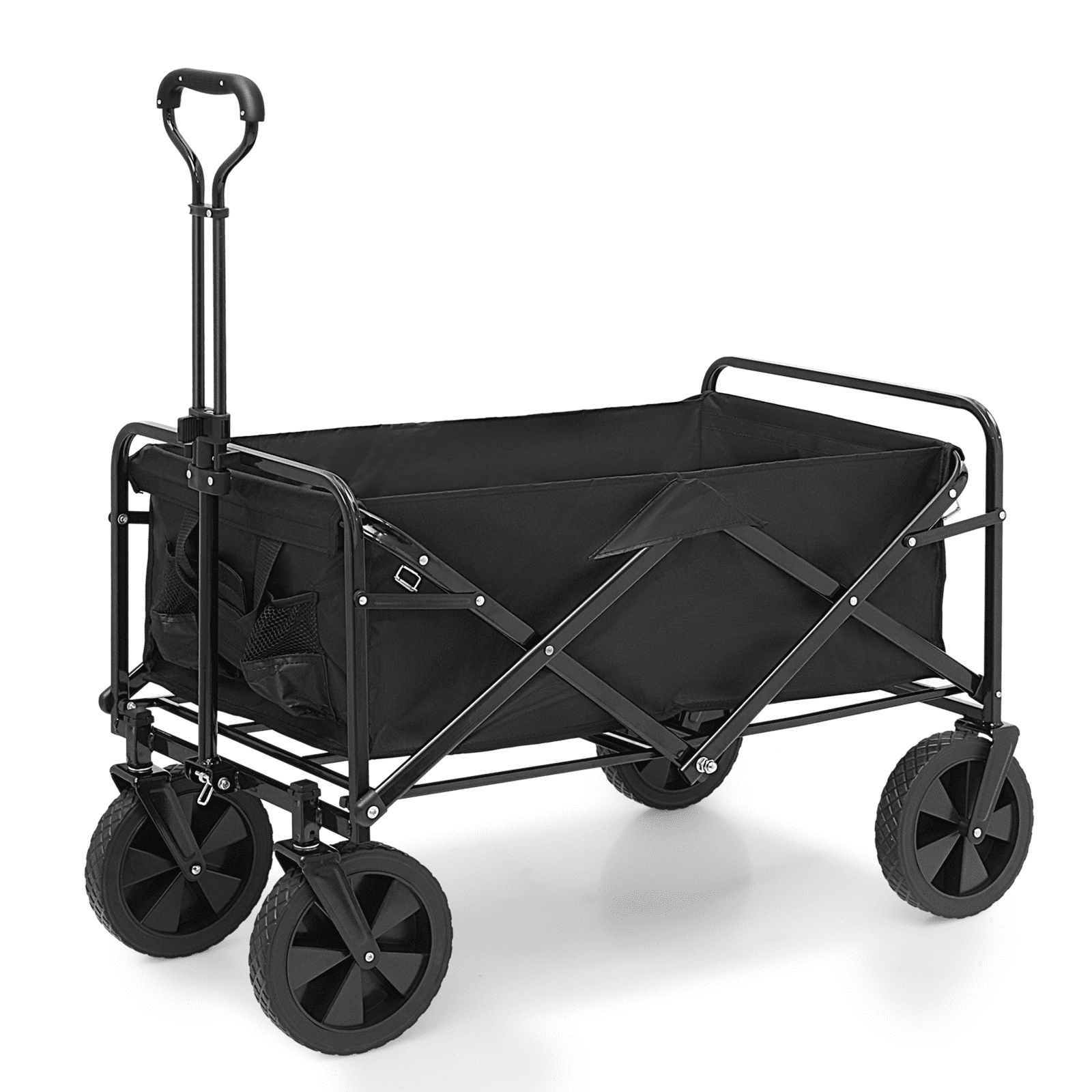 MADOG Collapsible Folding Wagon with Drink Holders, Heavy Duty Foldable  Outdoor Utility Wagon Cart with 360° Rotation Wheels, Utility Grocery Wagon  for Camping Shopping, Black