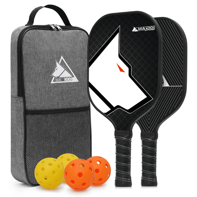 MADOG Carbon Fiber Pickleball Rackets Set, 2 Paddles & 4 Balls, Indoor