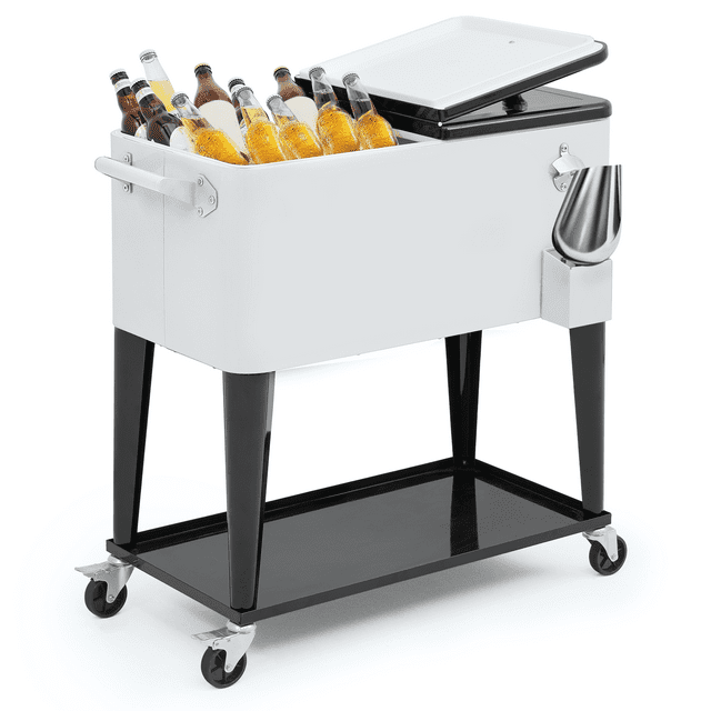 MADOG 80 Quart White Outdoor Rolling Cooler Cart Mobile Beer Ice Chest