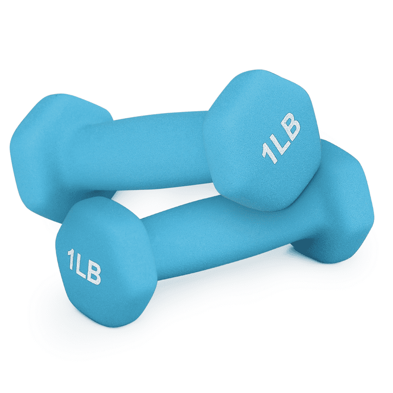 MADOG Set of 2 Neoprene Coated Dumbbell Hand Weights 1 lb Anti Roll Non Slip Exercise Fitness Dumbbells Blue