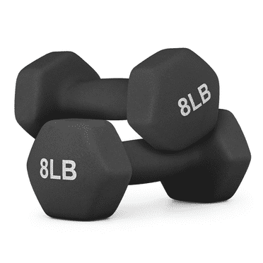 MADOG Set of 2 Neoprene Coated Dumbbell Hand Weights, Anti-Roll Non-Slip Hexagon Shaped 8 LB Weights, Black