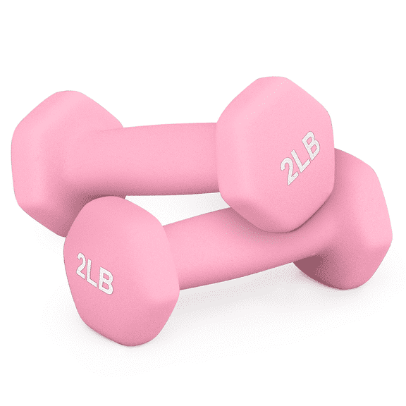 MADOG Set of 2 Neoprene Coated Workout Dumbbells 2lb, Anti-Roll Non-Slip with Smooth Grip, Hexagon Shaped Hand Weights, Pink