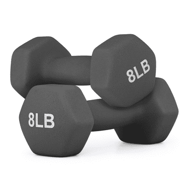 MADOG Set of 2 Neoprene Coated Workout Dumbbells 8lb, Anti-Roll Non-Slip with Smooth Grip, Hexagon Shaped Hand Weights, Gray