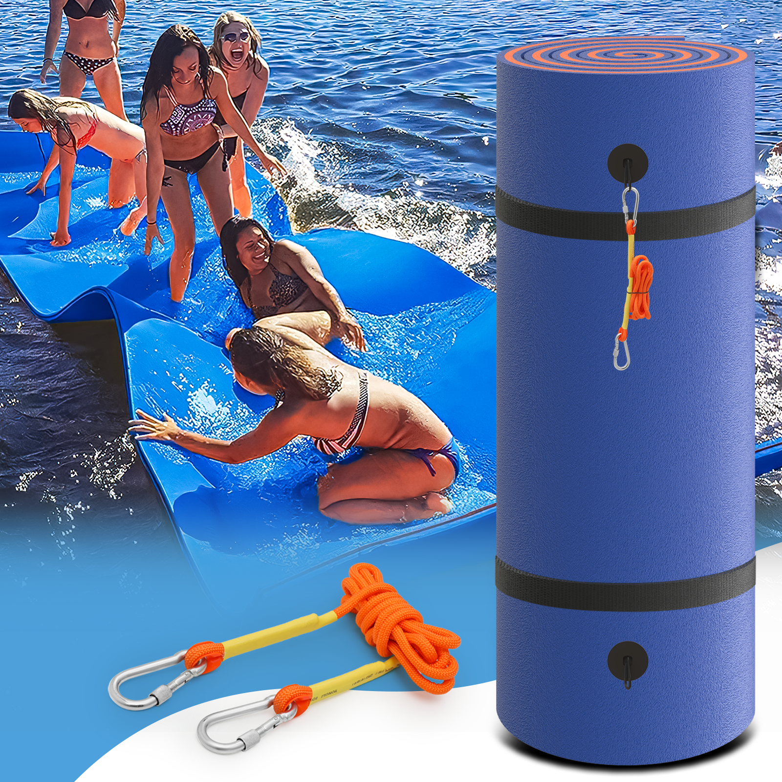 Inflatable Float Pads MADOG Water Floating Mat Foam Pad, 9x6FT Bouncy Tear-Resistant XPE Foam ...