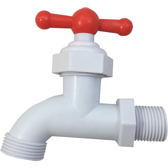 MADOL 1/2" NPT Inlet PP Plastic Hose Bibb White with Red Handle Spigot, 3/4" water hose outlet [79-114] -Llave de Manguera de Plastico 1/2"