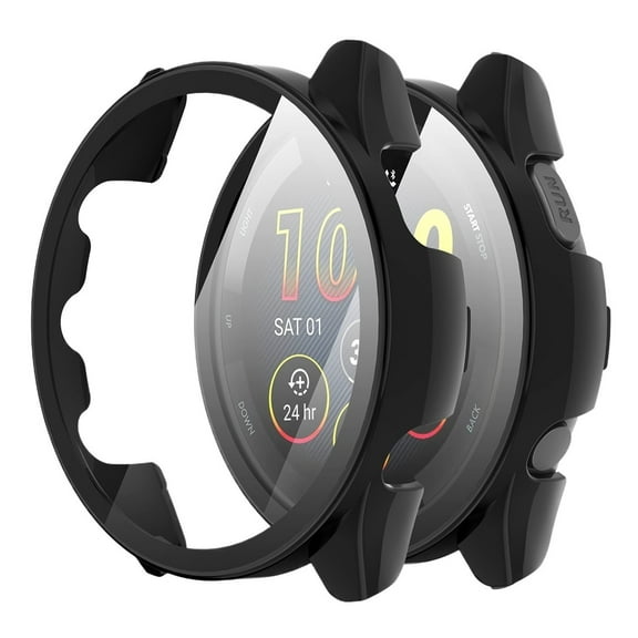 MAE 2-Pack for Garmin Forerunner 265 Case, High Definition Clear Tempered Glass Screen Protector, Full Coverage Durable PC Hard Protective Cover Bumper.