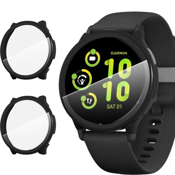 MAE 2 Pack for Garmin vivoactive 5 Smartwatch Case, 9H Tempered Glass Screen Protector+ Charger Port, All-coverage PC Protective Cover Bumper.