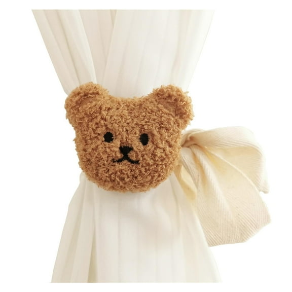 MAE 2pcs Curtain Buckles, Children's Room Decoration Curtain Ties,Little Bear Head Curtain Strap, Cute Bear Curtain Ties Decorative Rope for Bedroom Window/Car Windows.