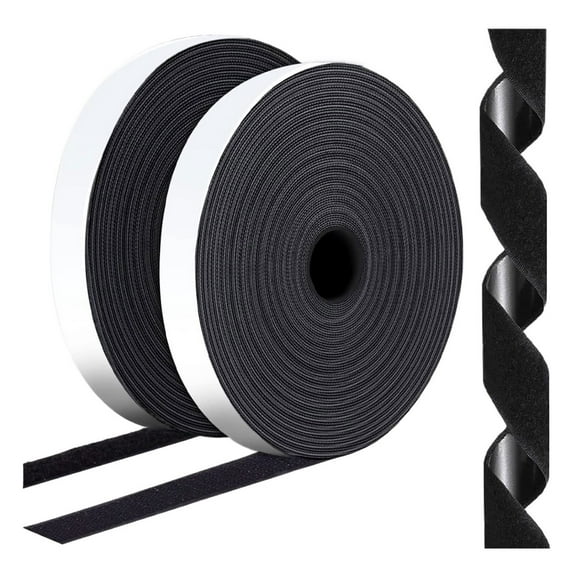 MAE 3/4 Inch x 82 Feet Black Hook Loop Strips with Adhesive Heavy Duty, Multi-Purpose Hook and Loop Tape, Double Sided Hook Loop Rolls.