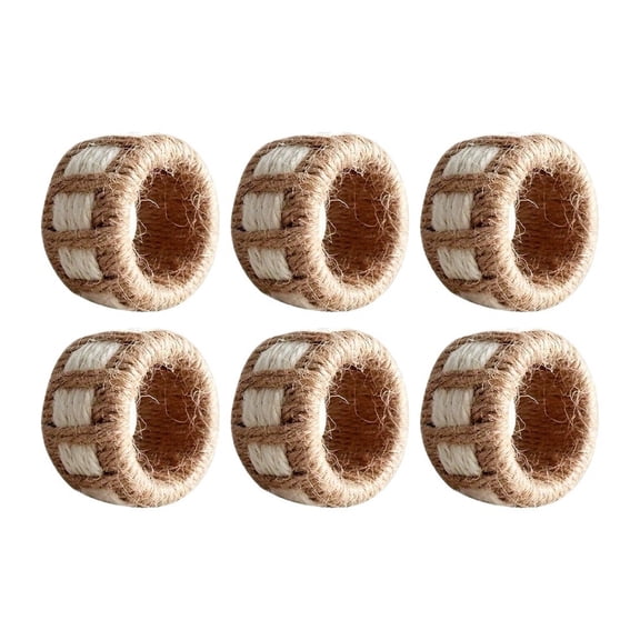 MAE 6-piece Set of Natural Materials Woven Napkin Rings - Handmade Burlap Column Napkin Rack for Dining Decorations and Parties
