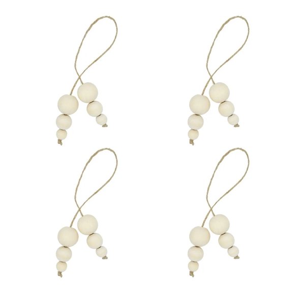 MAE 6PCS Handmade Natural Wood Bead Napkin Ring Holder with Tassels,Rustic Farmhouse Garland Wall Hanging, Weddings Home Table Decor