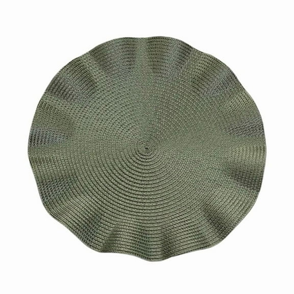 MAE Set of 6 Round Placemats with Weave Design Heat-resistant Table Mats Washable with Corrugated Edge Non-slip Dining Table Mats