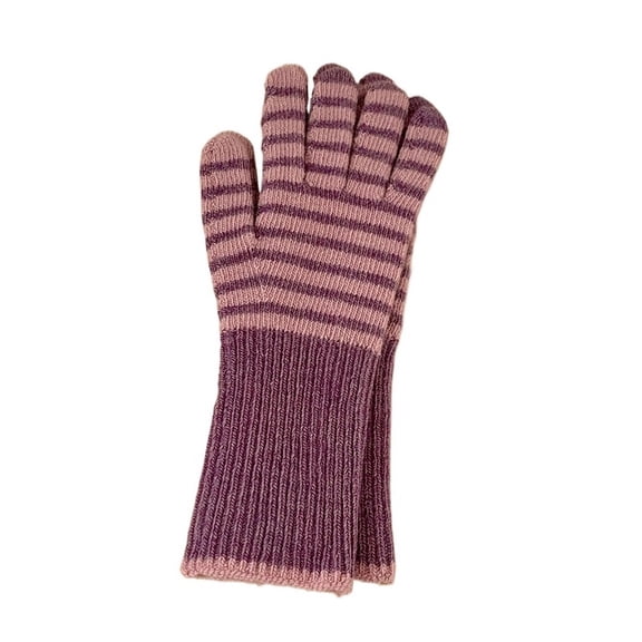 MAE Striped Knit Gloves Women's Winter Mittens