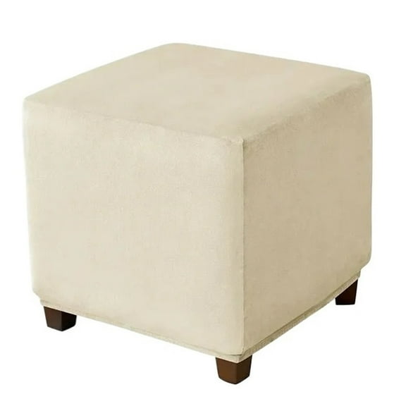MAE Velvet Square Ottoman Cover Soft Elastic Footrest Slipcovers for Living Room House Pouf Stool Covers Furniture Protector Case