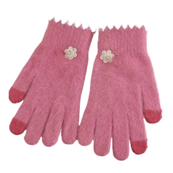 MAE Women's Winter Fleece-Lined Five-Finger Knit Gloves