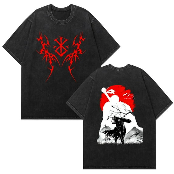MAECKYRR Anime Berserk Washed T-shirt Vintage Cotton Role Playing T-shirt Unisex New T-shirt