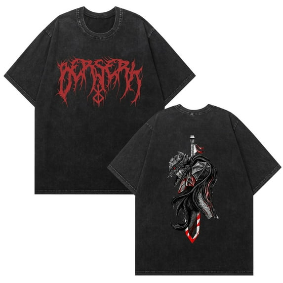 MAECKYRR Anime Berserk Washed T-shirt Vintage Cotton Role Playing T-shirt Unisex New T-shirt