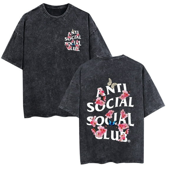 MAECKYRR Anti Social Social Club Washed Vintage Cotton T-shirt ASSC American Trend High Street Short-Sleeved Shirt Letter Clothing Unisex