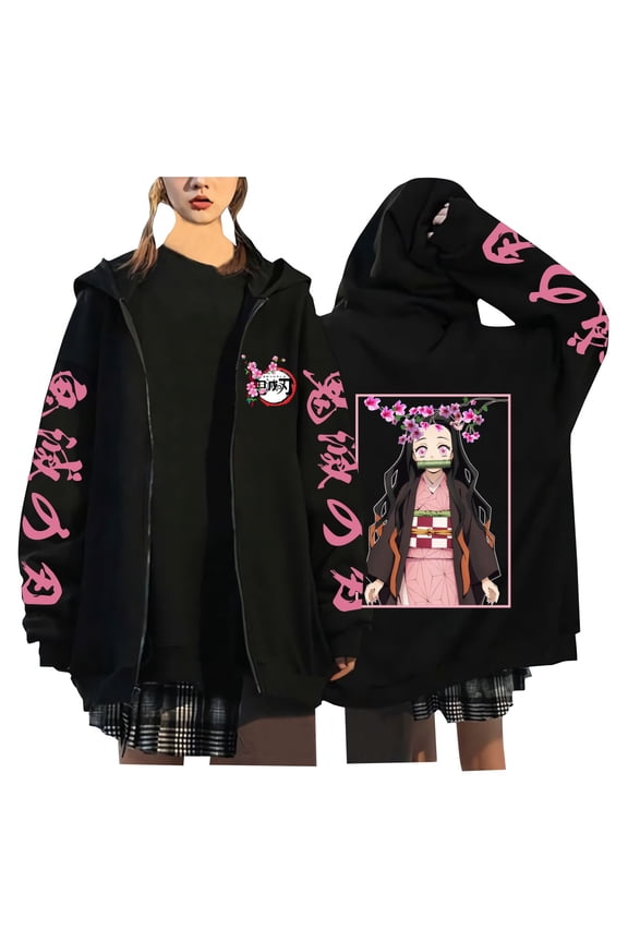 Kamado Nezuko Zip Hoodie New Anime Cosplay Casual Warm Sweater Zip Jacket Windproof Jacket Unisex