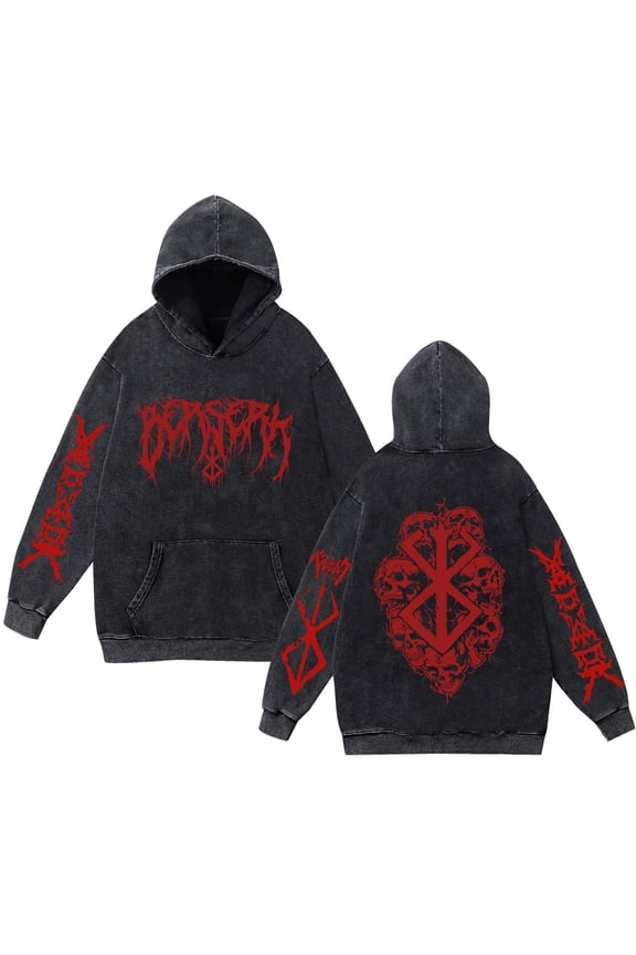 New Berserk Washed Vintage Pure Cotton Hoodie Anime Cosplay Long-sleeved Pullover Sweatshirt
