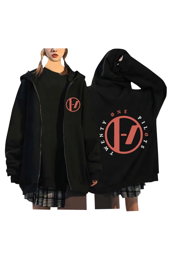 Twenty One Pilots Full Zip Hoodie Long Sleeve Drawstring Sweatshirt with Pockets Hooded Jacket Unisex