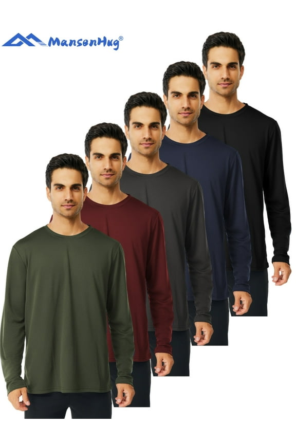 MENSENHUG 5 Pack Long Sleeve Shirts for Men - Quick Drying Moisture Wicking Sun Protection T-Shirts for Fishing Workout Gym