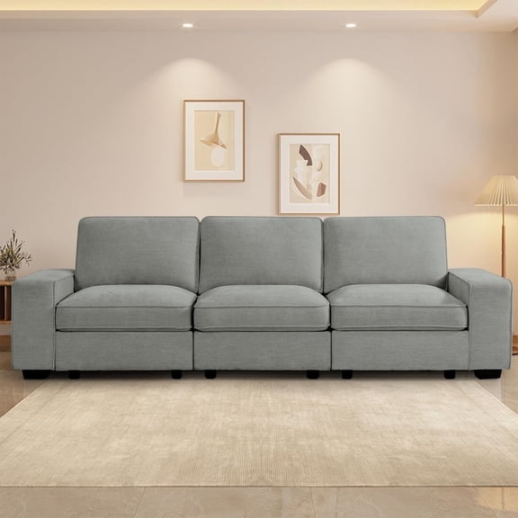 Karkanic 101" Modern Sofa Couch for Living Room with Large Storage Space Comfy Removable Chenille Cover Machine Washable Easy to Install(Lightgrey)