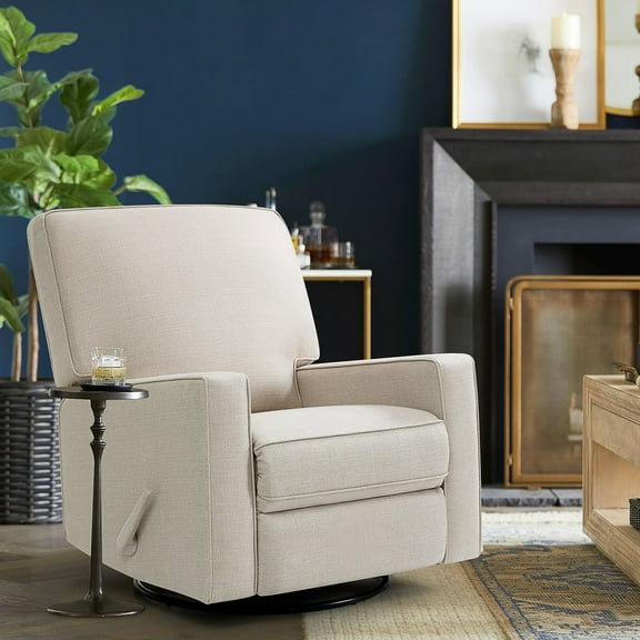 MAEVIS 360° Swivel Rocking Recliner Chair, Comfy Upholstered Glider Rocking Recliner Chair, Single Gider Rocker Sofa Chair with Lumbar Support for Living Room, Bedroom,Beige