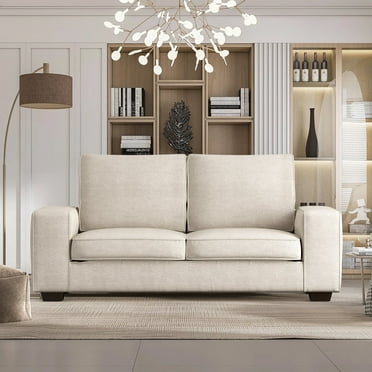 MAEVIS 71.25" Modern Sofas for Living Room, Small Sofas Couches for Small Spaces, Chenille Loveseat Couch with Solid Wood, Metal, Square Arm and Removable Cover/Easy to Install(Beige)