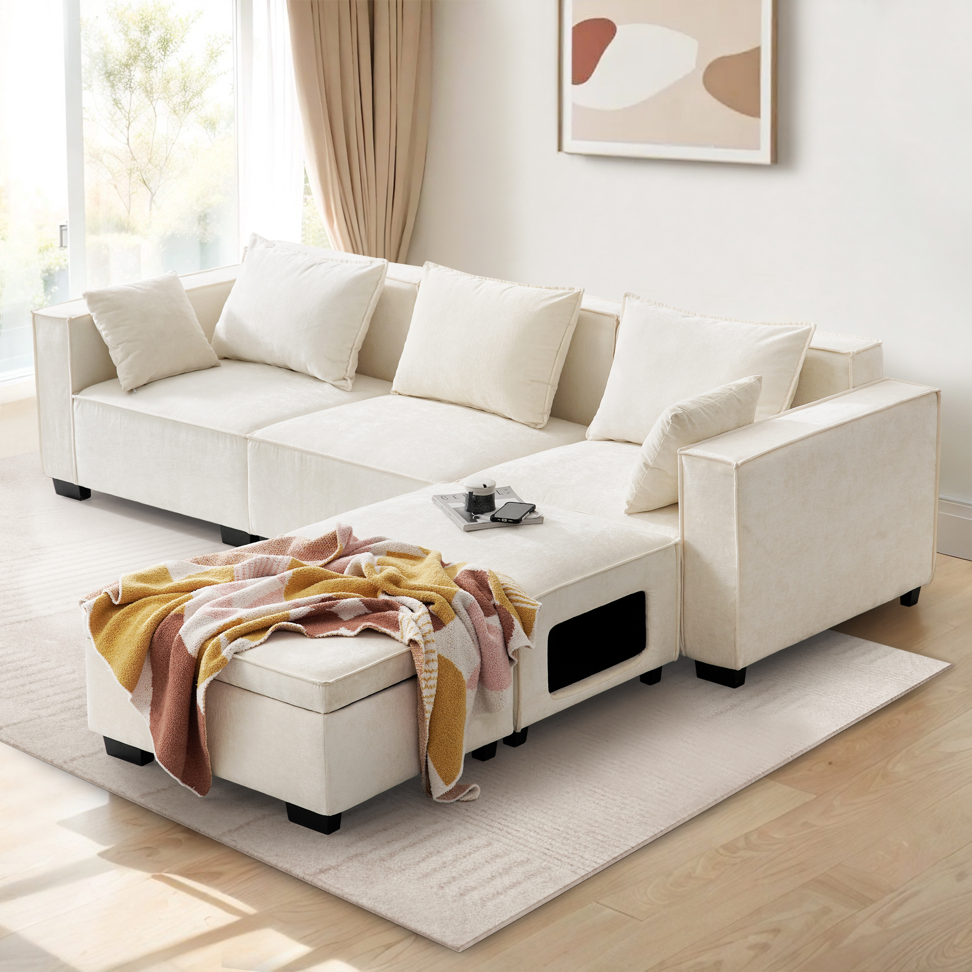MAEVIS Chenille Sectional sofa with Pet Space UShaped Sectional sofa, Sectional sofa Set with