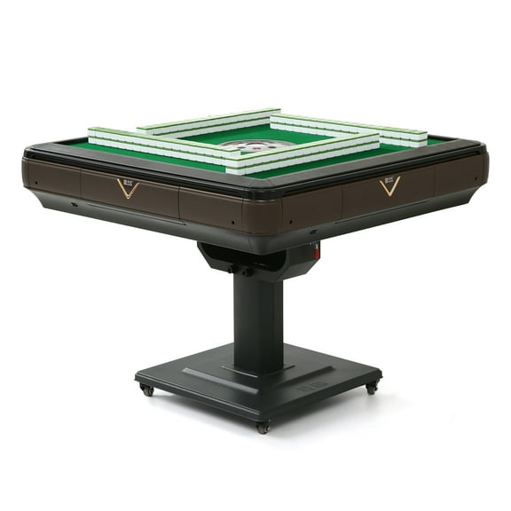 MAEVIS Folding Automatic Mahjong Table Foldable Style with 2 Sets of 144pcs 44mm,with Mahjong Numbered Tiles (Blue & Green), Coffee