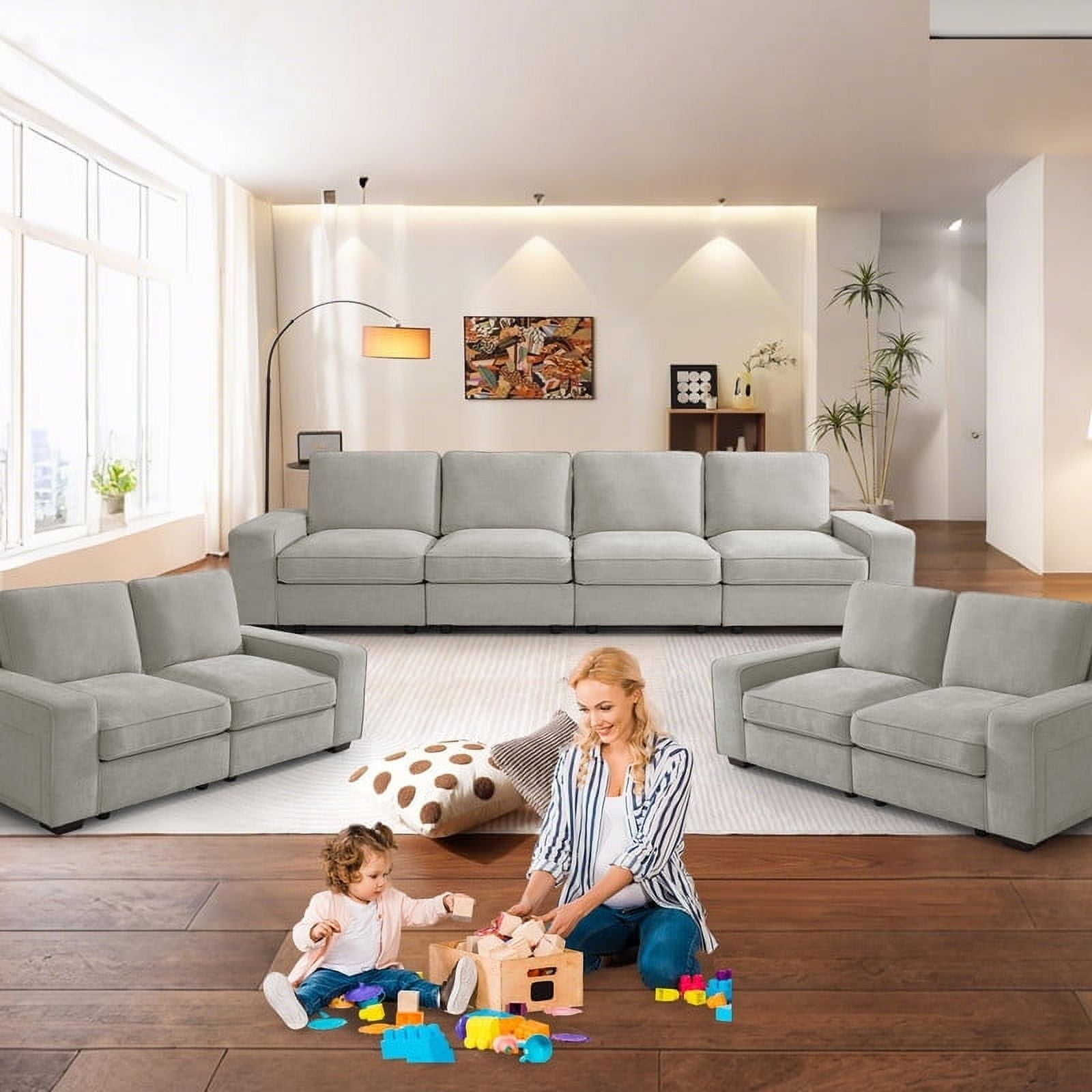 MAEVIS Lightgrey U Shape Sectional Sofa for Living Room/Office 8 Seater ...