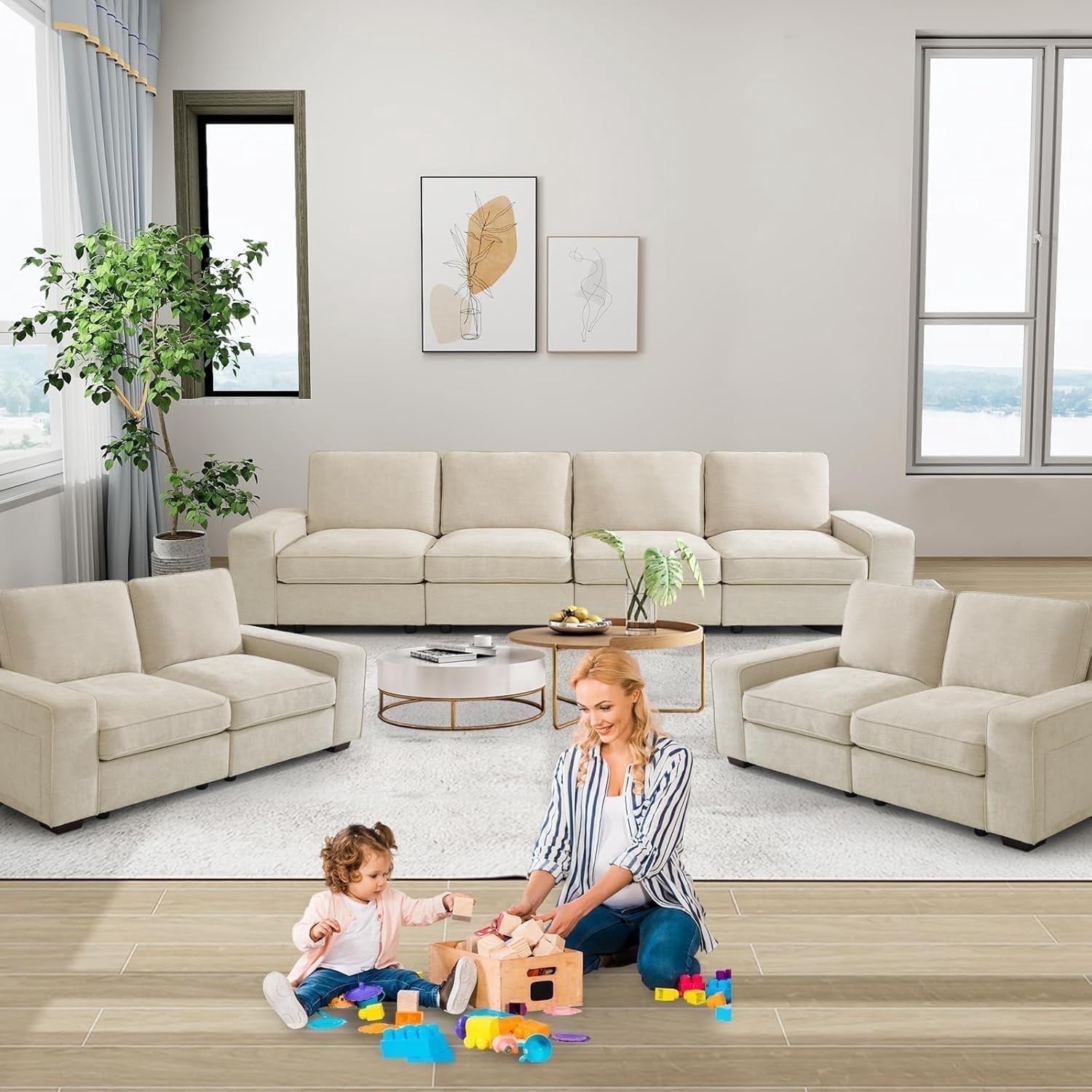 MAEVIS Modern Modular Chenille Sectional Sofa with Storage Space and ...